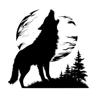 Wolf howling at the moon - wall decor vinyl decal silhouette digital print  on transparent vinyl to match any wall color 2477