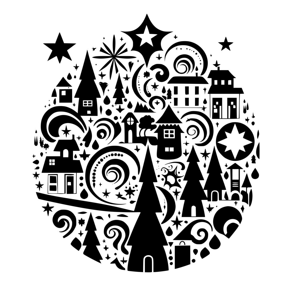 SVG File for Cricut, Silhouette, and Laser Machines - Starry Winter Village