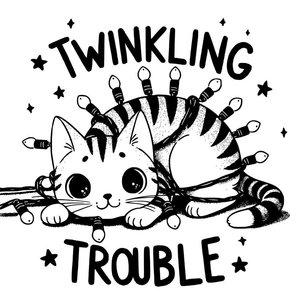 Twinkling Trouble Christmas Cat SVG & PNG Files for Cricut, Silhouette