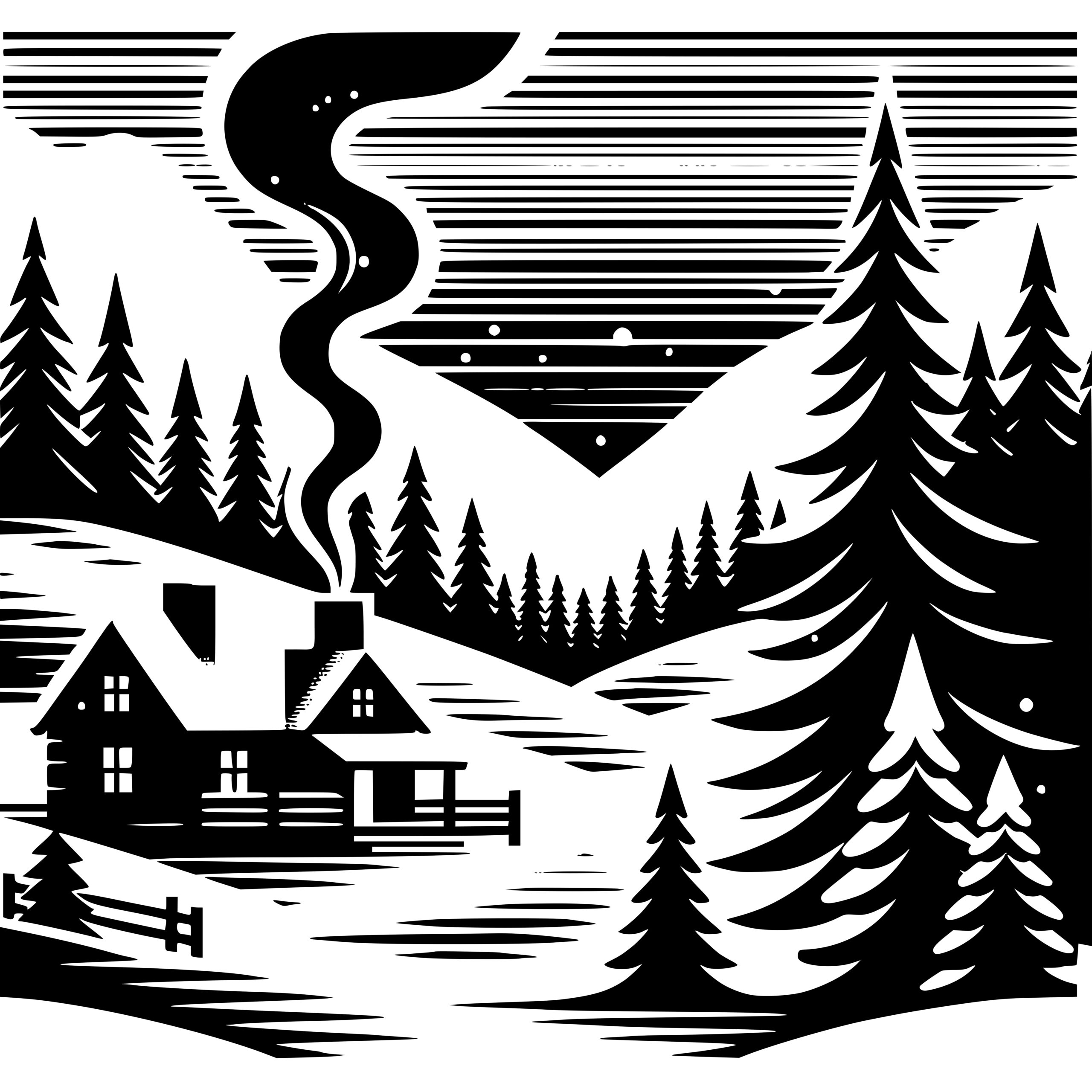 Cozy Cabin in Snow SVG File for Cricut, Silhouette, Laser Machines