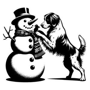 Snowman and Brittany Dog