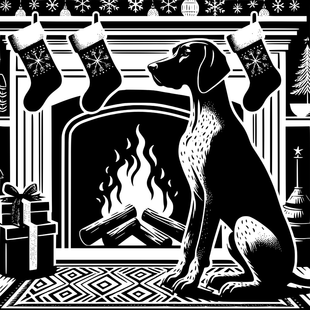 Christmas Dog SVG File: Pointer by Fireplace - Instant Download