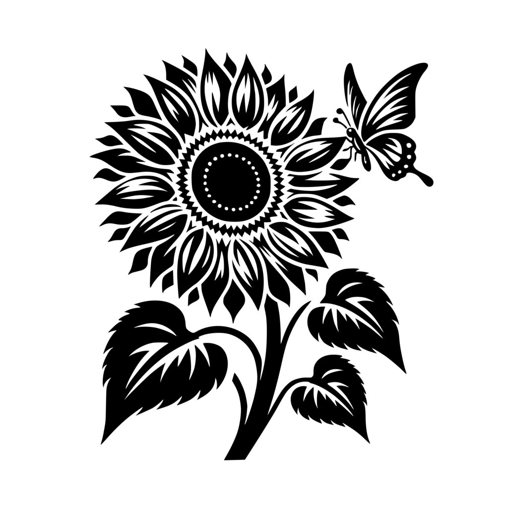 Instant Download Butterfly on Sunflower SVG, PNG, DXF for Cricut