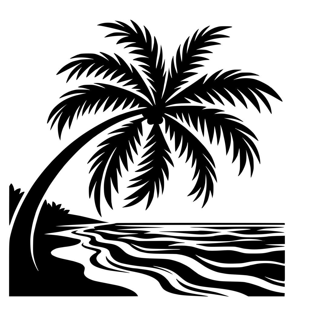 Leaning Palm Shoreline SVG File for Cricut, Silhouette, Laser