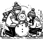 Kids Building Snowman