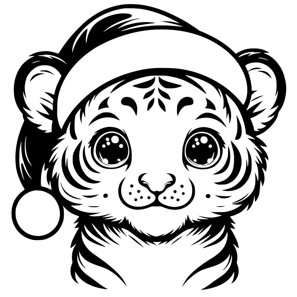 Christmas Tiger Santa Hat SVG File for Cricut, Silhouette, Laser Machines