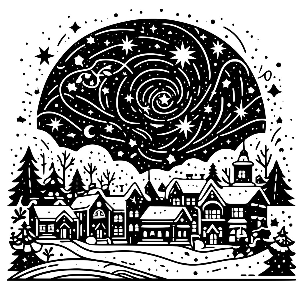 Starry Night Village Winter Scene SVG for Cricut & Laser