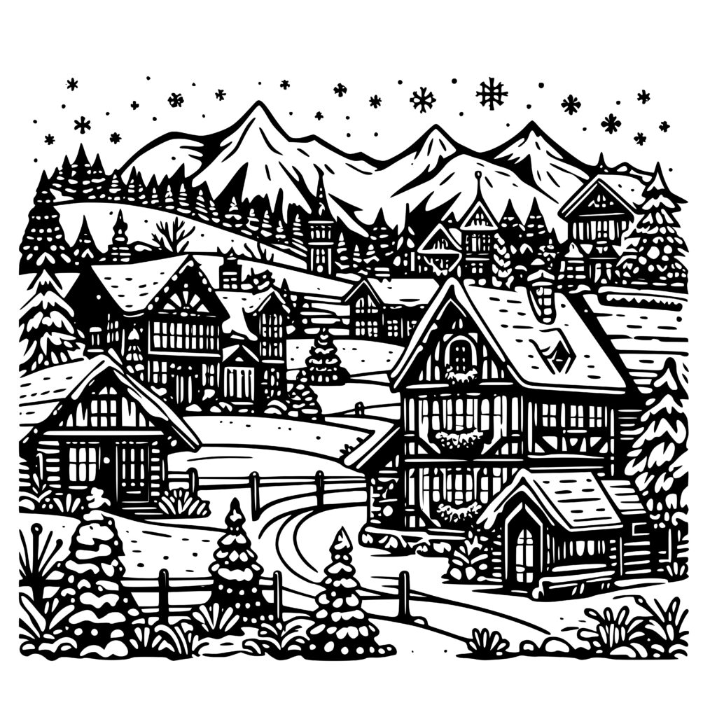 Alpine Wintertime Village Design - SVG, PNG, DXF Files