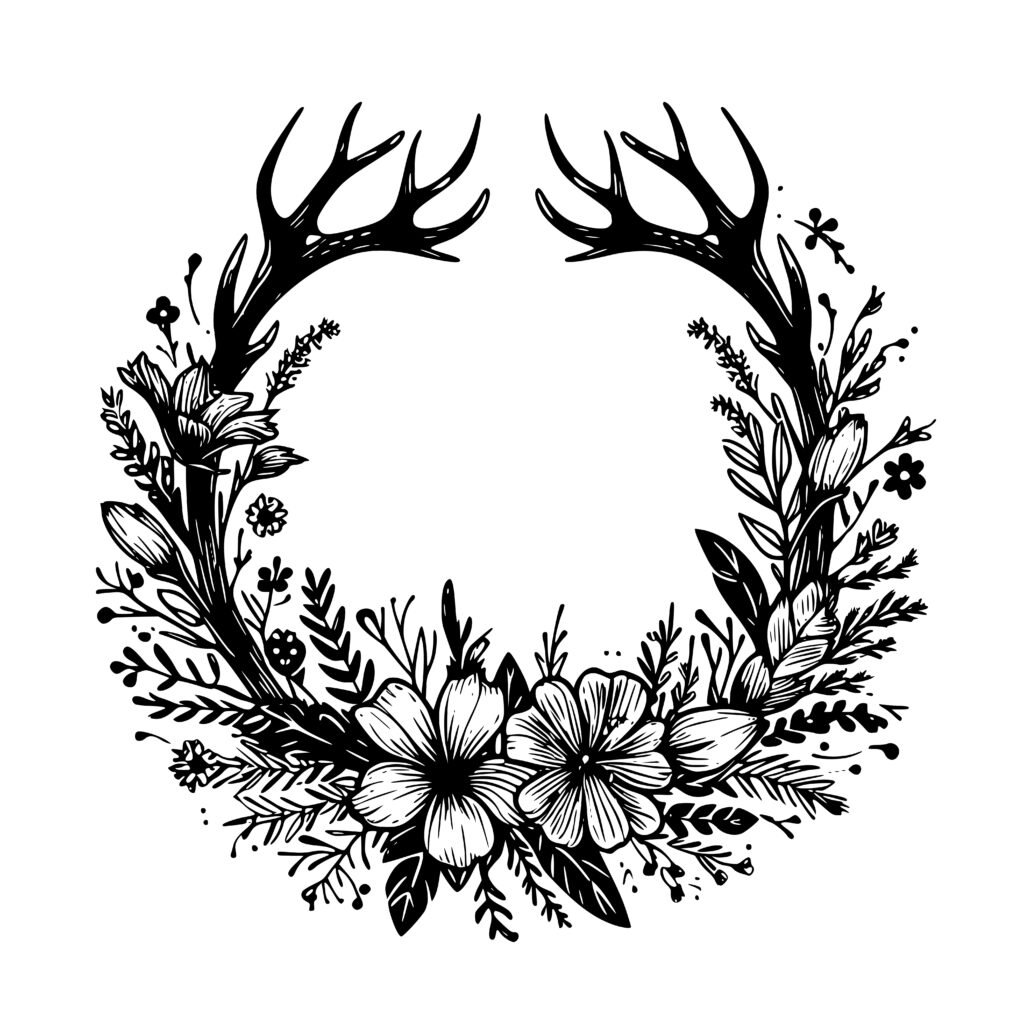 Floral Antlers Wreath SVG - Cricut Silhouette Laser Design