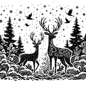 Deer in Snowy Forest