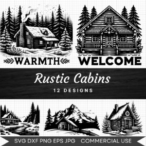Rustic Cabins Bundle – 12 Instant Download Svg Images