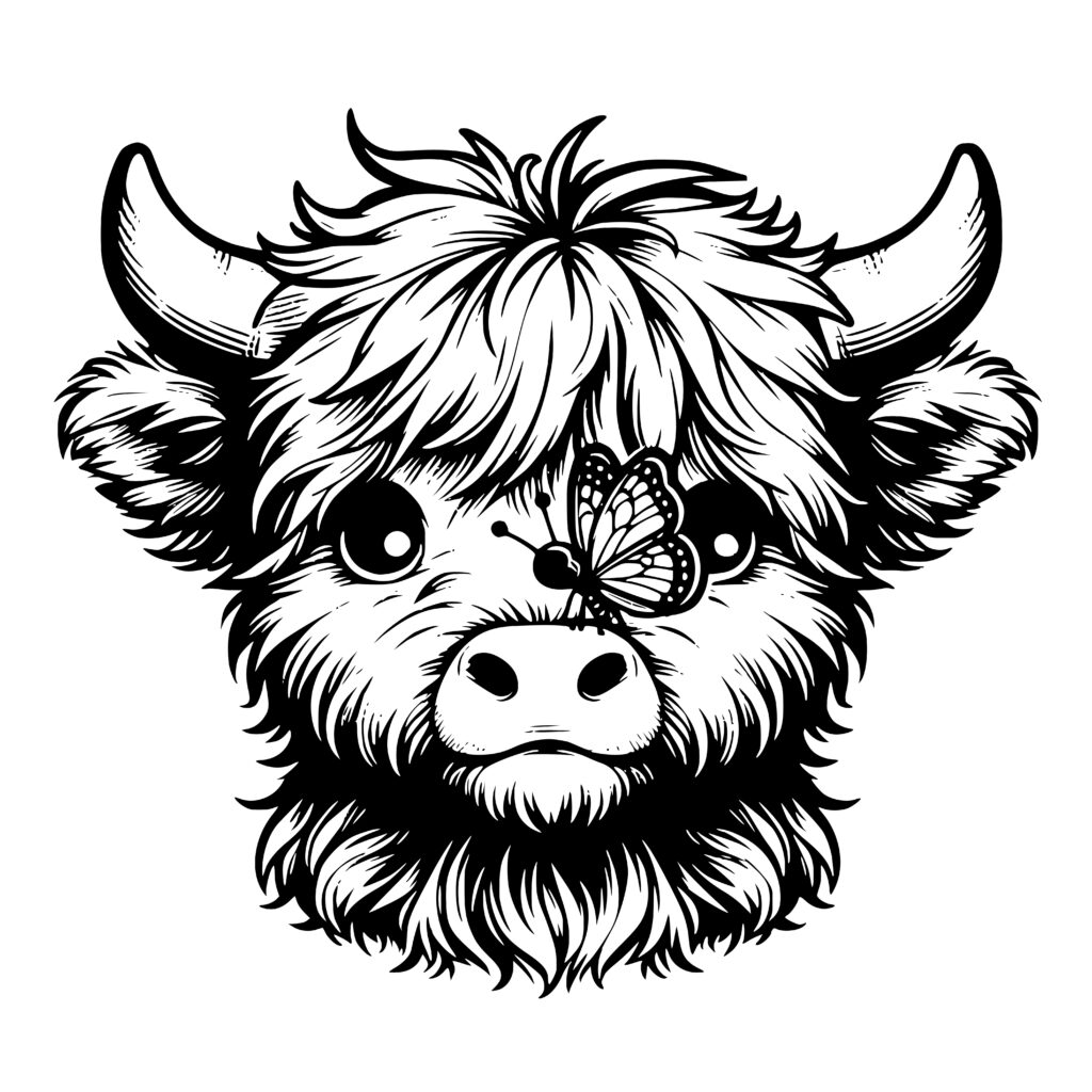 Butterfly Kissed Highland Cow Design for Cricut, Silhouette & More