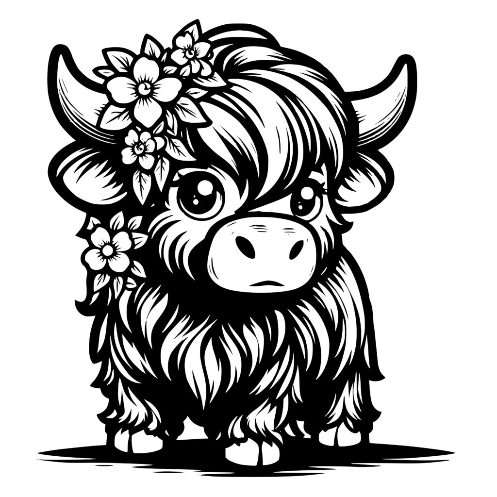 Flower Crowned Highland Cow Design For Cricut Silhouette Laser Machines