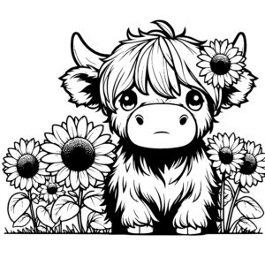 Sunflower Highland Cow