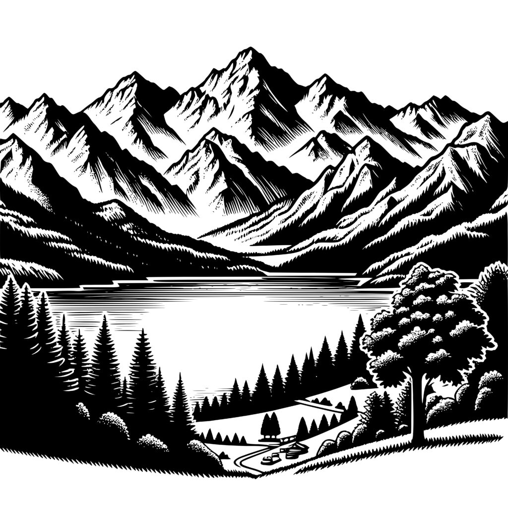 Mountain Lake Reflection SVG Design for Cricut, Silhouette, Laser Machines