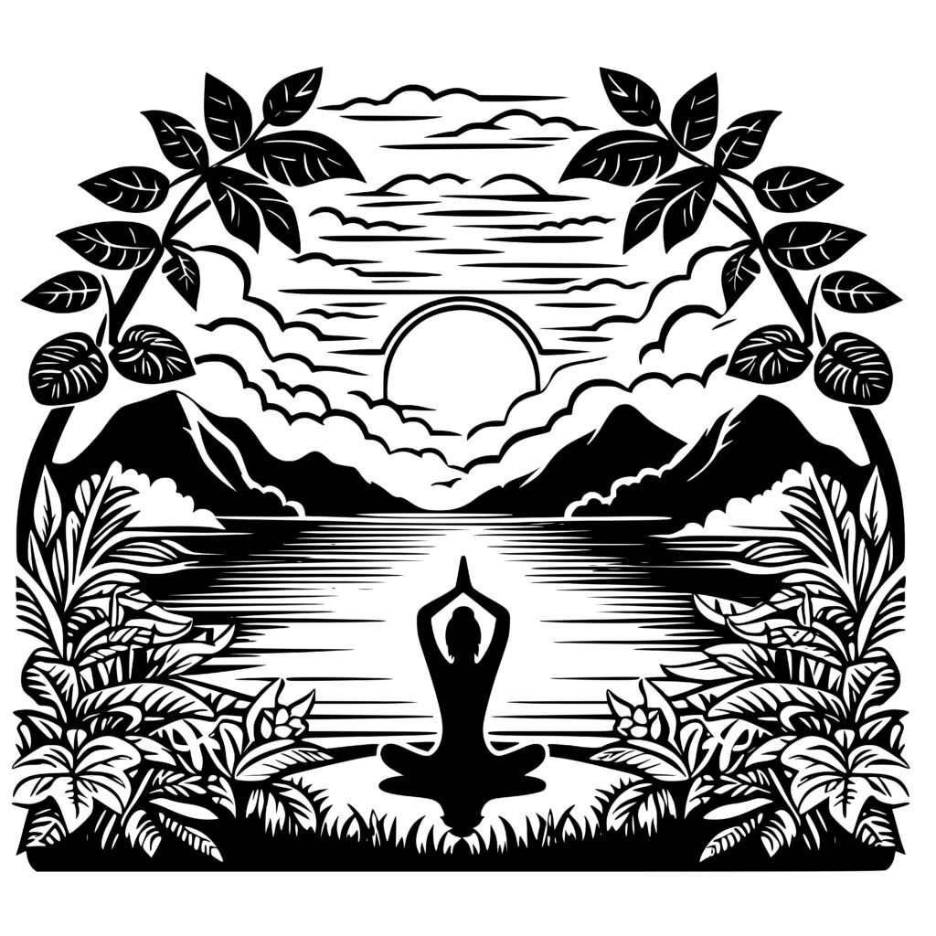 Serene Lake Yoga Design - SVG, PNG, DXF for Cricut & More