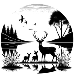 Deer Family by Lake