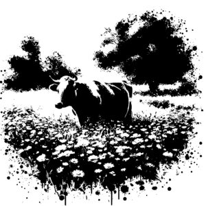 Floral Grazing Cow