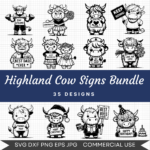 Highland Cow Signs Bundle – 35 Instant Download Svg Images