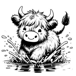 Splashing Highland Cow