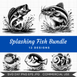 Splashing Fish Bundle – 12 Instant Download Svg Images