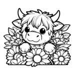 Blossom-adorned Highland Cow