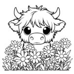 Daisy Adorned Highland Cow