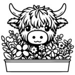 Flowers Garden Highland Cow