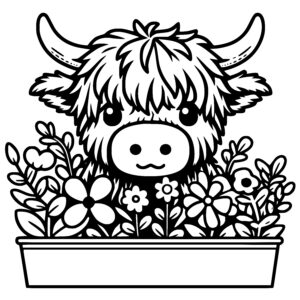 Flowers Garden Highland Cow