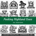 Peeking Highland Cows Bundle – 30 Instant Download Svg Images