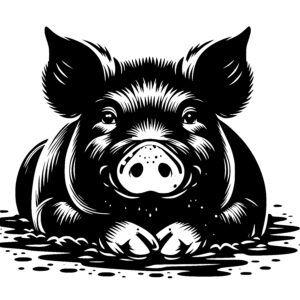 Alert Pig in Mud