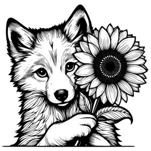 Curious Wolf and Sunflower