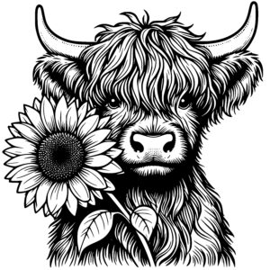 Highland Cow & Sunflower