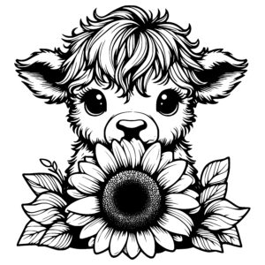 Curious Calf and Sunflower
