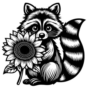 Sunflower Snuggling Raccoon