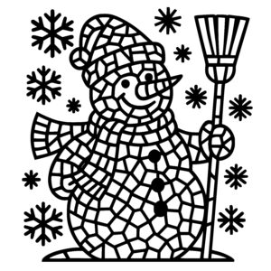 Cheerful Snowman with Broom