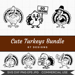 Cute Turkeys Bundle – 67 Instant Download Svg Images
