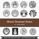 Mosaic Snowman Scenes – 21 Instant Download Svg Images