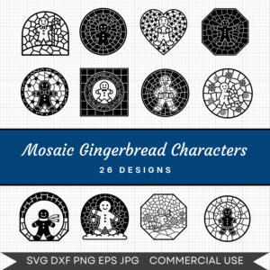 Mosaic Gingerbread Characters – 26 Instant Download Svg Images