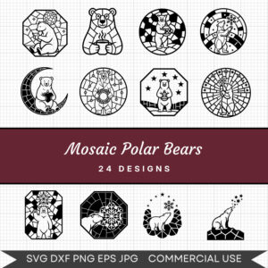 Mosaic Polar Bears – 24 Instant Download Svg Images
