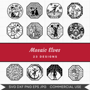 Mosaic Elves – 23 Instant Download Svg Images