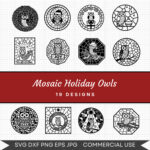 Mosaic Holiday Owls – 19 Instant Download Svg Images