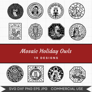 Mosaic Holiday Owls – 19 Instant Download Svg Images