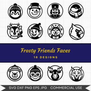 Frosty Friends Faces – 18 Instant Download Svg Images