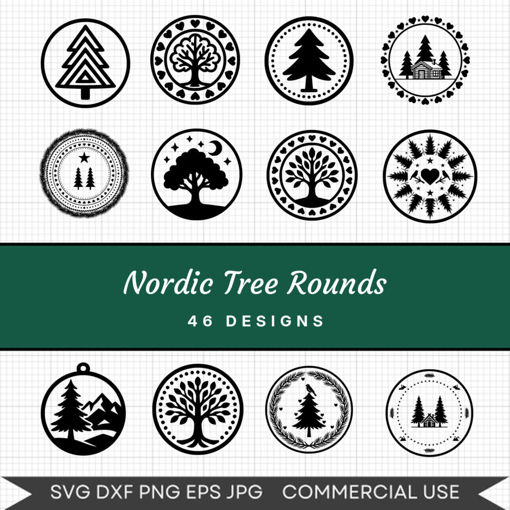 Nordic Tree Rounds – 46 Instant Download Svg Images
