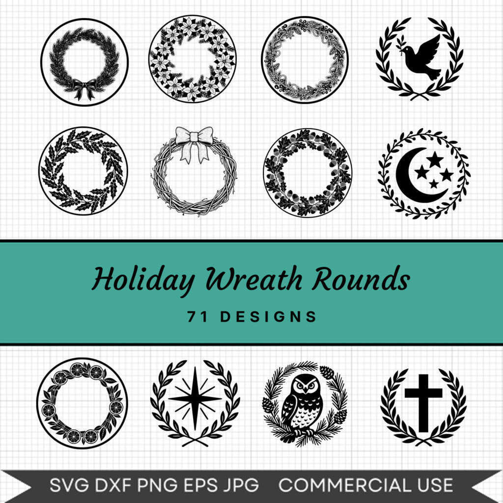 Holiday Wreath Rounds – 71 Instant Download Svg Images