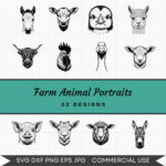 Farm Animal Portraits – 32 Instant Download Svg Images