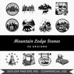 Mountain Lodge Scenes – 38 Instant Download Svg Images