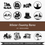 Winter Country Barns – 31 Instant Download Svg Images