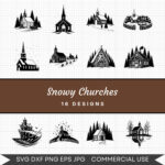 Snowy Churches – 16 Instant Download Svg Images